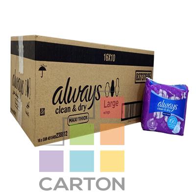 ALWAYS CLEAN AND DRY THICK WITH WINGS LARGE 16*10PADS